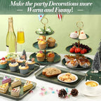 6 Pcs 3 Tier Green Cupcake Stand Tiered Serving Tray with Gold Rim Rectangle Serving Trays Round Plastic Dessert Display Stand Cup for Holiday Wedding Birthday Tea Party Decor - Image 4