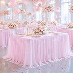 2 Pack Pink Table Cloth for 6 Foot Rectangle Tables, Pink Stretch Fitted Tulle Table Covers Skirt, Rectangular Ruffle Tutu Tablecloth Wedding Banquet Baby Shower Cake Tablecloths Decorations - Image 4