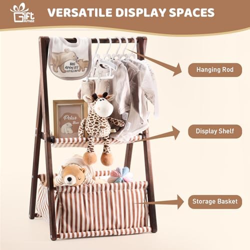 GiftAmaz Wooden Baby Shower Crate Closet, Brown Double-Layered Baby Basket - Image 2