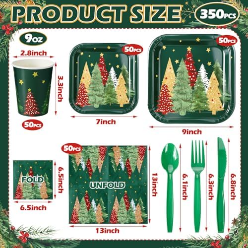350 Pcs Christmas Paper Plates and Napkins Set Disposable Serve 50 - Image 4