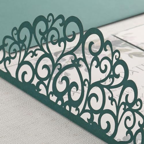 50PCS Green Wedding Invitations, Laser Cut Pocket & Blank Invitation Cards - Image 5