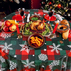 Ganeen 12 Pcs Christmas Snowflake Round Tablecloth 84" Red White Plastic - Image 4