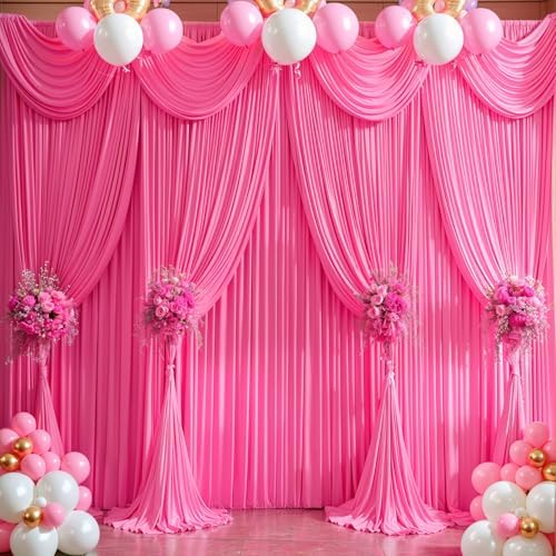 Hot Pink Backdrop Curtain 8 Panels-Wrinkle-Free Polyester Photography Drapes for Wedding Party Photo Background Decorations- 32 X10FT (Hot Pink) - Image 4