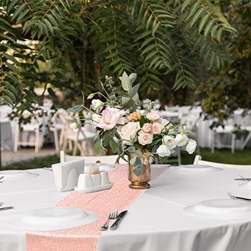 Newwiee 12 Pack Round Plastic Tablecloth Sequin Runner Set,Rose Gold - Image 6