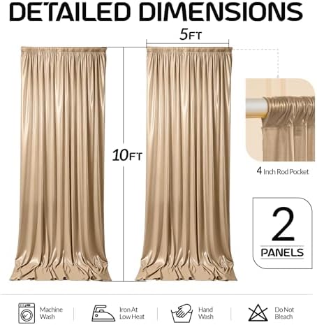 Champagne Gold Satin Backdrop Curtains 2 Panels - Shimmer Drapes for Wedding Bridal Shower, 10x10FT Wrinkle Free Backdrop Decor for Baby Shower Anniversary Party - Image 5