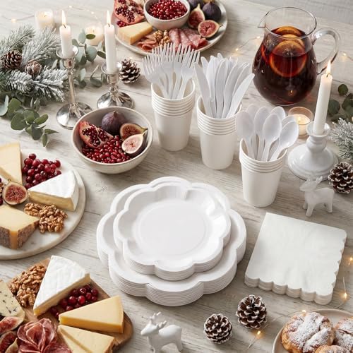 Vyntra White Paper Plates, Cups & Napkins, 350 Pcs Scalloped Party Set - Image 7