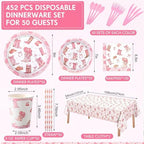 Funnymoom 452 Pcs Pink Cowgirl Boots and Bows Party Decoration for 50, Western Cowgirl Paper Plates Napkins Cups Tablecloth Cutlery Straws for Coquette Baby Shower Birthday Gender Reveal Party Supply - Image 2