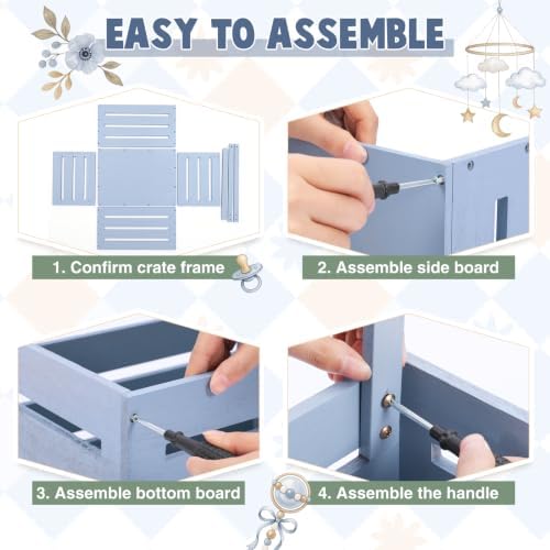 Suzile Baby Shower Crate Wooden Closet Baby Basket Gift,Haze Blue - Image 4