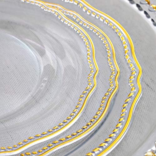 Hioasis 175 Pcs Clear Gold Plastic Plates, Serves 25, for Wedding & Party - Image 3
