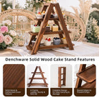 3 Tier Wooden Cupcake Stand with Unique Swing & Flower Decor, Rustic Dessert Table Display Set, Foldable Ladder Serving Tray for Wedding, Baby Shower, Birthday Party & Event Centerpiece - Image 4