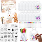 Panitay 100 Pcs DIY Baby Bibs Decorating Kit 50 White Bibs 25 Stencils 24 Markers 1 Baby Shower Game Sign by Panitay