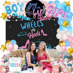 Hombae Wheels or Heels Gender Reveal Decorations, 169 PCs Boy or Girl Gender Reveal Decorations Backdrop Balloon Garland Banner Tablecloth Cake Cupcake Topper Box Cutout Poster Sash Pink Blue - Image 7