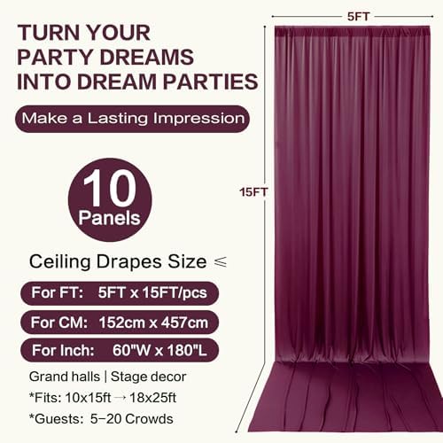 50ft×15ft Burgundy Backdrop Curtain for Wedding Parties - Image 6