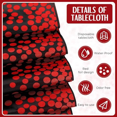 Breling 16 Pack Black and Red Tablecloths and Satin Runners Set - Image 5