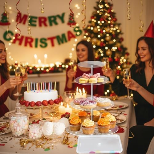 Sawysine 4 PC Acrylic Cake Stand Set Include 3 Tier Round Cake Stand 1 Tier Dessert Stands Holder 2 Serving Platter for Home Tea Wedding Birthday Baby Shower Party Supplies(Clear) - Image 4