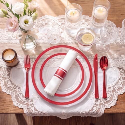 I00000 700Pcs Clear Red Plastic Plates,Disposable Dinnerware for 100 Guests - Image 2
