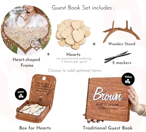 2B1WEDDING Rustic Wedding Guest Book Alternative with Wooden Hearts - Image 2