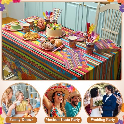 Funnymoom 452 Pcs Mexican Party Decoration for 50 Guest, Mexican Paper Plates Napkins Cups Tablecloth Cutlery Straws Fiesta Disposable Tableware Set for Mexico Taco Wedding Birthday Party Supplies - Image 5
