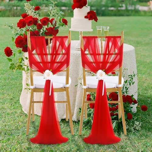 Red Chair Sashes 16 Packs 8ft Long Aisle Wedding Chair Back Side Decorations Fabric Sheer Church Tulle Chairs Drapes Bulk - Image 6
