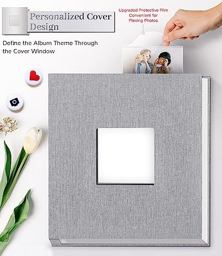 Artfeel Photo Album Self Adhesive Scrapbook Album for 3x5 4x6 5x7 8x10 Pictures,40 Pages Linen Cover with Display Window DIY Photo Book,Ideal Gifts for Family Travel Wedding Baby - Image 2