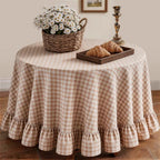 Khaki Plaid Ruffled Tablecloth 70" Round Farmhouse Checkered Gingham Table Cloth for Seat 4-6 Vintage Buffalo Plaid Decorative Table Cover for Picnic Dining Outdoor Kitchen by Unknown