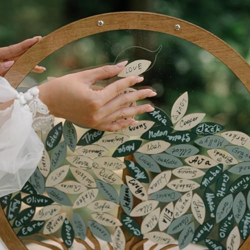 Personalized Wedding Guest Book Alternative,Personalized Welcome Wedding Sign in with Leaves,Family Tree Circular Sign,Birthdays,Baby Showers,Anniversaries,Wood Decor (30x30cm(Leaves) - Image 3