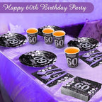 Pickmesh 400 Pcs 60th Birthday Party Supplies Purple Black Plates Serve 50 - Image 5