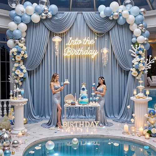 50ft x 15ft Dusty Blue Backdrop Curtains for Wedding Parties, 10 Panels Extra Long Wrinkle Free Fabric Drapes Photo Backdrop for Baby Shower Birthday Stage Reception Lobby Decoration - Image 6