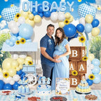 Baby Q Baby Shower Decorations for Boys, 128 PCs - BBQ Baby Shower Party Supplies with Blue Babyq Backdrop, Balloon Garland, Gingham Tablecloth, Cake Topper - Image 6