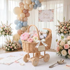 Decorative Wicker Carriage-Shaped Basket, Baby Shower Centerpiece, Medium - Image 2