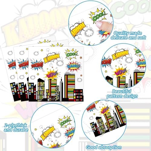 200pcs Super Party Plates Napkins Forks Hero Theme Party Tableware Set Hero Action Sign Party Disposable Paper Dessert Cake Dinnerware Boy Girl Happy Birthday Party Baby Shower Decor Supplies Serve 50 - Image 2