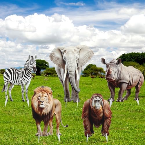 Leinuosen 5 Pcs Large Woodland Animal Party Stand Decorations Set, Safari - Image 5