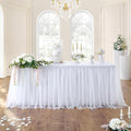 204in White Tulle Table Skirts for Rectangle Tables 6ft 8ft, 2-Layer Gold Grim Ruffle Tulle Tutu Cloth Table Skirt 17ft Long for Wedding Birthday Party Baby Shower Cake Dessert Tables(No Table Cover) by ENJOYYOURPARTY