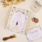 50Pcs Gold Glitter Wedding Invitations With Envelopes and RSVP Cards and Burgundy Ribbon Laser Cut Invitation Kits For Wedding Bridal Shower Quinceanera Invite - Image 2
