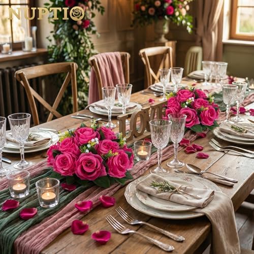 NUPTIO Flower Ball for Table Centerpieces: Hot Pink Artificial Rose - Image 5