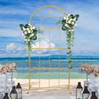 Gold Wedding Arch Stand with Mesh for Ceremony Modern Metal Balloon Arch Stand Kit Garden Floral Arch Frame Background for Anniversary Birthday Party Home Outdoor Lawn Decor - Image 4