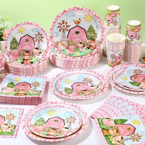 Funnymoom 250 Pcs Farm Animals Paper Plates Napkins and Cups Serves 50 - Image 6