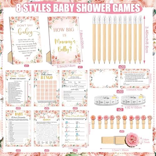Funnymoom 426 Pcs Rose Baby Shower Games Set Pack, 8 Games Floral - Image 3