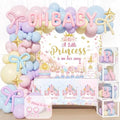 Princess Baby Shower Decorations, 156 PCs – A Little Princess Is On Her Way Party Supplies With Floral Backdrop, Pastel Balloon Garland, Oh Baby Foil Balloons, Mom to be Sash by Fiesec