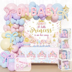 Princess Baby Shower Decorations, 156 PCs – A Little Princess Is On Her Way Party Supplies With Floral Backdrop, Pastel Balloon Garland, Oh Baby Foil Balloons, Mom to be Sash by Fiesec