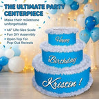 Anderson's Blue & White Personalized Pop-Out Birthday Cake, Life-Size Faux Cake with Script Font, Custom Name, Surprise Reveal Prop for Milestone Parties, Photo Ops, Store or Business Events - Image 6