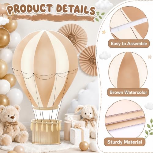 2.9 ft x 4.9 ft Hot Air Balloon Baby Shower Decorations, Large Light Brown Hot Air Shaped Cardboard Cutout, Life-Size Standup Photo Booth Props for Birthday Party Celebration Backdrops Decor - Image 5