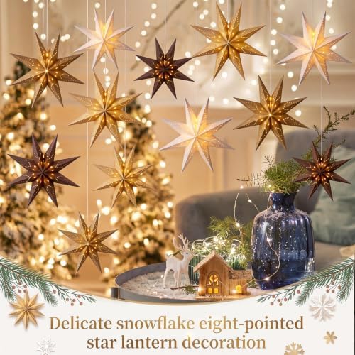 Youyole 12 Set Christmas Paper Star Lantern with Lights, 8 Pointed - Image 2