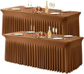 Wish Care 2 Pack Brown Spandex Table Clothes for 6 Foot Rectangle Tables, 6FT Wrinkle Free Fitted Tablecloths Ruffles Design Table Cover for Party, Banquet, Wedding and Events by WishCare