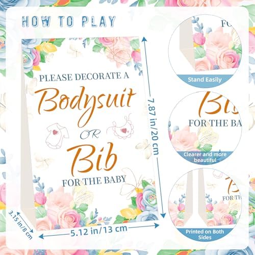 Bibs Bodysuits Baby Shower Game Sign Set Newborn Onesies Feeder Gift Fabric Marker Stencils Kit - Image 3