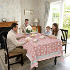 Ridhi Dark Salmon Pink Hand Block Print Cotton Tablecloth 118 x 70 Inch - Image 3