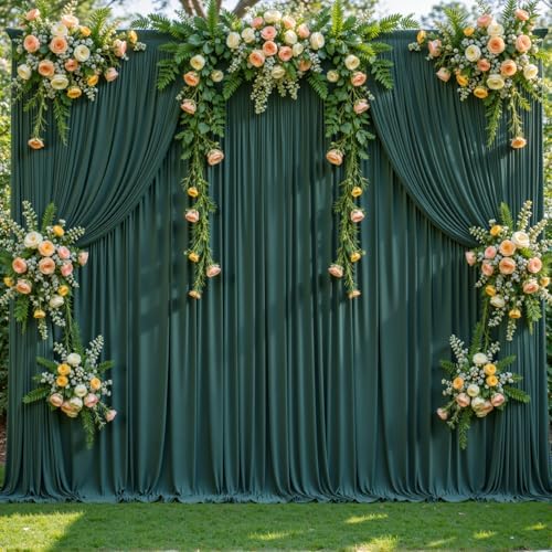 50ft x 10ft Wrinkle Free Hunter Green Wedding Backdrop Curtains for Party Bridal Shower Reception Decorations Green Fabric Curtain Backdrops Drapes for Photography Baby Shower Birthday Background - Image 4