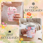 Mimorou 120 Sets Floral Coffee Cups 8oz Tea Party Cups Disposable Fancy Coffee Cup with Lids and Sleeves Flower Designs Hot Cup for Tea Party Wedding Baby Shower Supplies - Image 5
