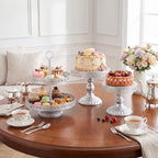 Lallisa 8 Pcs Cake Stands Set Metal Dessert Table Display Tiered Cupcake Holder Candy Donut Fruit Plate Cake Serving Tray with Handle Treats Serving Tower for Wedding Birthday Party (Sliver) - Image 2