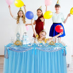 5 Pcs Princess Party Decor Blue Silver Sequin Tulle Table Skirt 30 x 108 in - Image 4